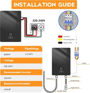 Calentador de Agua Eléctrico Instantáneo Inteligente de 220V y 5500W, sin Tanque, con Pantalla Táctil, Carcasa de Plástico, Manual en Inglés, para Uso en Autocaravanas - Product Image 5
