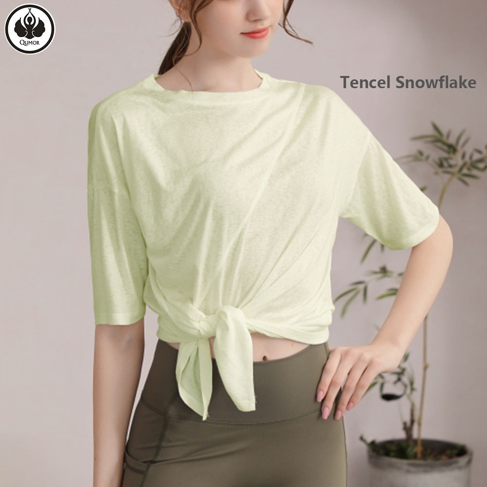 QUMOR High End Plus Size Breathable Front Split Running Fitness Top Tee Yoga Clothes Short-sleeved Loose Sports T-shirt