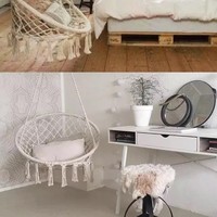 Hamac en corde de coton macramé moderne balançoire suspendue à l'intérieur et à l'extérieur pour patio, jardin, chambre et villa