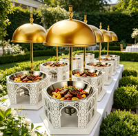 Neues Design Luxus Edelstahl Schwarz & Weiß 8L Runde Chafing Dishes Brennstoffbeheizte Buffet-Speisenwärmer mit Hängedeckel