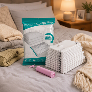 High Quality Eco-Friendly Flexible <b>Vacuum</b> Compression <b>Storage</b> <b>Bags</b> with Hand Pump for Bedding Clothes Food - Product Image 1