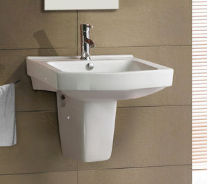 Lavabo de Pared Simple de Cerámica Blanca para Baño, Lavamanos Colgante - Product Image 6
