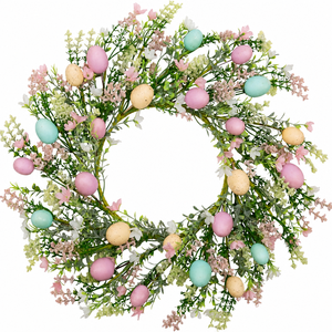 Ghirlanda Pasquale con Uova Pastello Maculate Rosa Turchese Giallo Verde, Ghirlanda Primaverile per Porta d'Ingresso o Decorazione da Parete - Product Image 1