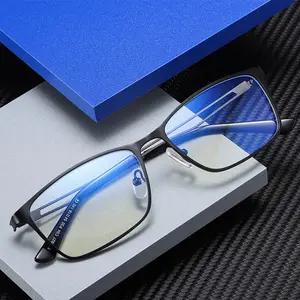 メタルデザイン長方形アンチブルーレイガラス男性眼鏡眼鏡フレームビジネスマンアイウェア
