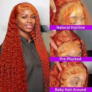 13x4 Full Lace Frontal Perruque Gingembre <span class=keywords><strong>Orange</strong></span> Jerry Curly 100% Perruques <span class=keywords><strong>de</strong></span> Cheveux Humains pour Femmes Pré Plumé en Promotion - Product Image 5