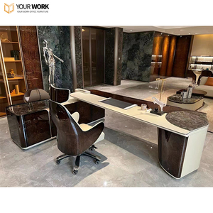 Bureau de direction de luxe haut de gamme personnalisable en forme de L, système intelligent, table de PDG pour patron, mobilier en bois de haute qualité - Product Image 5