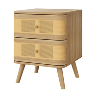 Table console en rotin naturel avec 2 tiroirs incurvés, table d'appoint scandinave en bois tressé pour entrée, couloir ou canapé, style bohème avec rangement