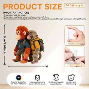 Porte-clés singe randonneur en acrylique plat 2D, breloque mignonne pour sac à dos de couple, cadeau de voyage, pendentif de sac extérieur avec <span class=keywords><strong>film</strong></span> protecteur - Product Image 2