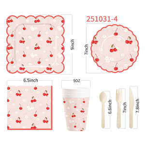 DAMAI Nouveau design personnalisé sur le thème des fruits, assiettes en papier jetables roses, gobelets, serviettes avec un ensemble de vaisselle cerise - Product Image 5