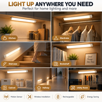 Lampu Kabinet LED Isi Ulang Sensor Gerak PIR Lampu Bawah Kabinet USB Tipe C Nirkabel Dapat Diredupkan Lampu Lemari Pakaian