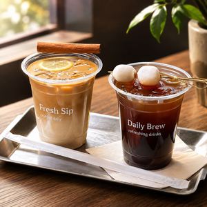 แก้วพลาสติก PET ใสแบบใช้แล้วทิ้ง พิมพ์โลโก้ได้ สำหรับกาแฟเย็น ชานม น้ำผลไม้ เครื่องดื่มเย็น บรรจุภัณฑ์เครื่องดื่มแบบนำกลับบ้าน ร้านกาแฟ รับผลิตแบบ OEM - Product Image 1