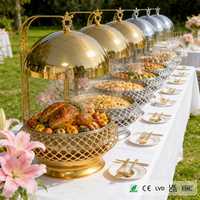 Ensemble de réchauds de buffet de luxe en forme de dôme avec perles suspendues, chauffage à l'alcool, capacité 8L, couleur argent/or, pour traiteur, banquet, fête