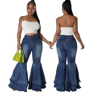 Jean évasé double coupe large pour femme en denim délavé – Tendance - Product Image 2