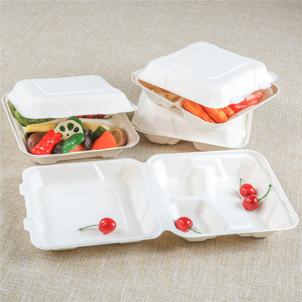 Biodegradable disposable food clamshell/3 5 compartments food box/tray