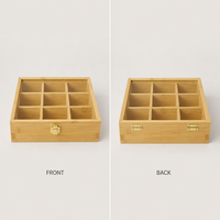 Boîte à thé rectangulaire en bois minimaliste à 9 compartiments avec couvercle transparent anti-poussière pour sachets de thé, petits accessoires et bijoux