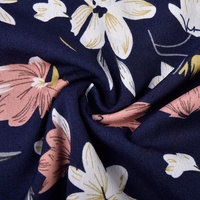 Tissu crêpe 100% polyester floral marine, doux et léger, pour robes et chemisiers