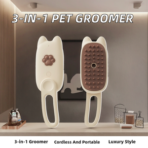 Brosse à poils pour animaux de compagnie 3-en-1 de luxe en plastique portable et écologique, peigne vapeur, éliminateur de poils et <span class=keywords><strong>spray</strong></span> de toilettage multifonction pour chiens et chats - Product Image 2