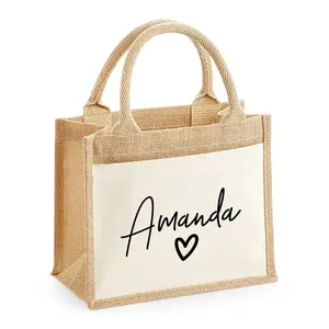 Borsa da pranzo semplice personalizzata nome stampato borsa da spiaggia ecologica in juta da donna con Logo personalizzato regali per la festa della mamma