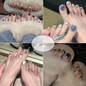 ZHI JIA 12 pièces Faux ongles d'orteils autocollants effet œil de chat scintillant Aurore, couvrance totale, pour l'été, mode et nail art des pieds - Product Image 3