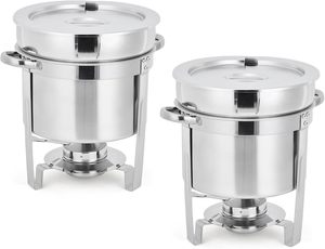 Stainless Steel Round Tabletop Steam <b>Table</b> Insulated <b>Buffet</b> Catering Restaurant Hotel Commercial Soup Warmer - Product Image 2