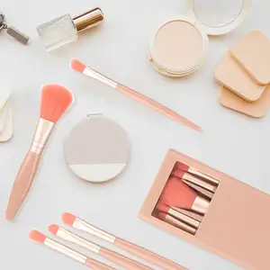 5Pcs Small Complete Function Cosmetic Brushes Portable Make Up Brush Kit Travel Size Makeup Brushes Set With Mirror Plastic Case