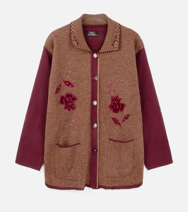 Huachao, ropa de otoño, cárdigan de solapa de manga larga de Jacquard de Color superior e inferior, suéter de mujer de mediana edad - Product Image 3