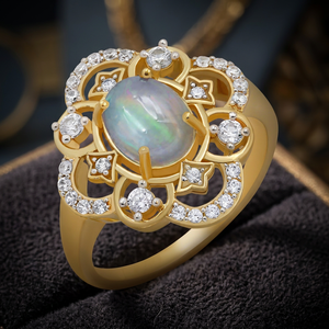 Fine Gourik <b>Gold</b> Plated Ethiopian <b>Opal</b> with Zircon Flower Hollow Design <b>Ring</b> for Women Party Occasion - Product Image 4