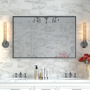 Glossy Black Bathroom <b>Mirror</b> 36x30inch <b>Rectangle</b> Metal Framed <b>Wall</b> Vanity <b>Mirror</b> Modern Farmhouse Style - Product Image 5