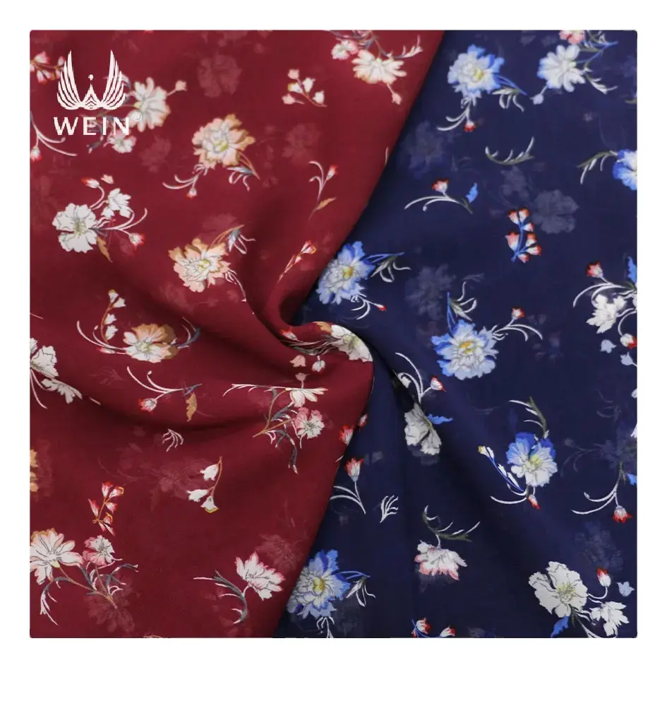 Midi elbise için WI-A08 fabrika toptan dokuma çiçek baskı şifon tekstil