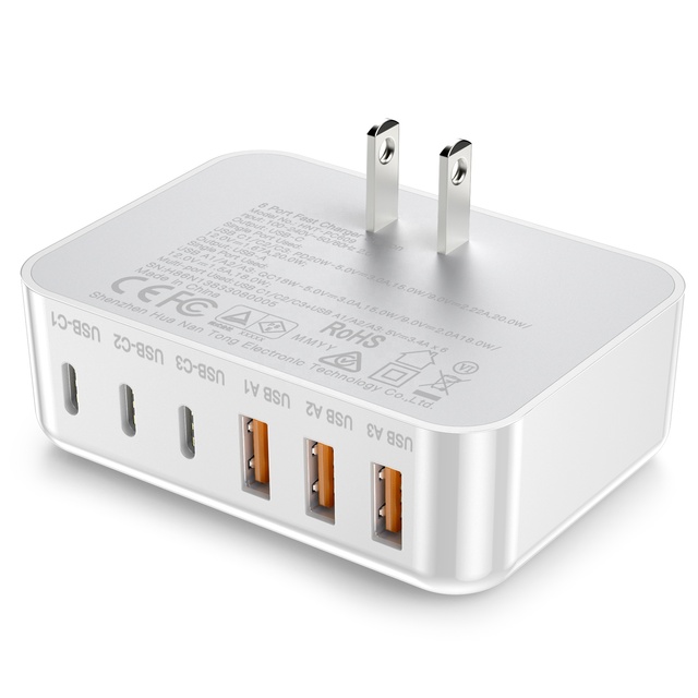 HNT 100W USB C Wall Charger 6 Port Fast Charger Adapter PD+QC Multiport Type C Charging Station for iPhone 17 16 15 14 Pro Max