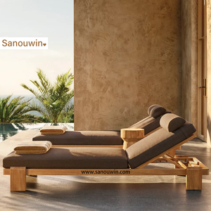 Chaise longue moderne en teck <span class=keywords><strong>haut</strong></span> <span class=keywords><strong>de</strong></span> <span class=keywords><strong>gamme</strong></span> avec coussin Mobilier d'extérieur en bois portable en finition patinée pour la détente - Product Image 6
