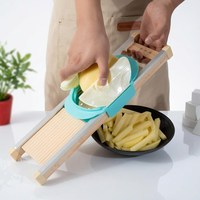 10mm Steak Snijder Mandoline Groentesnijder Hakmes voor Ui Aardappel met Gepatenteerde Uitvinding Handbeschermer Massief Houten Keukenhulpje