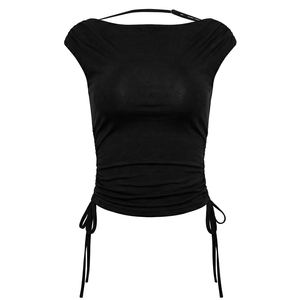 Viviblook Y26TP013 T-shirt décontracté à manches courtes pour femme, nouvelle collection printemps-été, coupe épaules dénudées, dos nu réglable, pour dames - Product Image 5