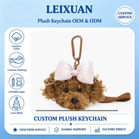 Porte-clés en peluche tête de chien bouclé mignon avec nœud en strass rose, breloque de sac, pendentif en peluche de dessin animé, décoration de sac à dos, cadeau