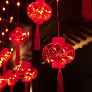 새로운 스타일 중국 새해 Led 문자열 램프 중국 매듭 빨간 랜턴 크리스마스 2024 새해 장식 문자열 야간 조명