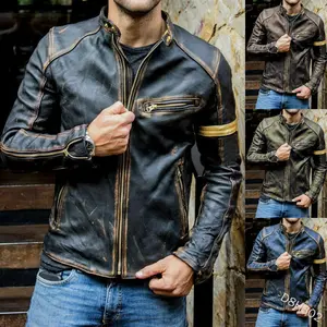 Jaqueta de couro para motociclista, casaco masculino punk, com gola slim fit, de parka, para homens