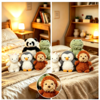 Peluche animaux à poils bouclés, poupée réconfortante pour enfants, rembourrée en coton PP, design personnalisé, pingouin, cochon, cadeaux de mariage