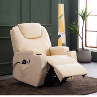 Fauteuil inclinable électrique moderne en tissu beige et bois, fonction extensible, ergonomique, télécommande, utilisation home cinéma, certifié BSCI
