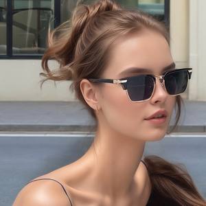 Lunettes de soleil carrées pour homme ZS-98123P, monture en plastique noir et métal, verres polarisés PC UV400, emballage en boîte - Product Image 2