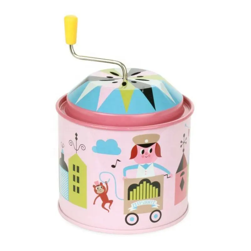 Factory direct sale hand cranked musical tin box Music Mill gift tin winding music box