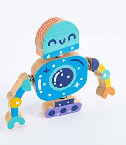 STEM Toys Fine Motor Skill Gift Boys Girls Fun 4pc Puzzle Wooden <b>Building</b> Stacking Robot <b>Set</b> - Product Image 1