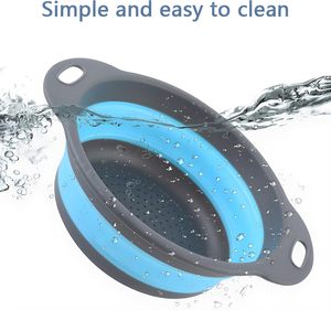 2Pcs/Set Eco-Friendly Food Grade Silicone Collapsible Colander Strainer <b>Stand</b> Plastic Handle Dishwasher Oven Safe <b>Vegetable</b> - Product Image 2