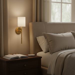 Chuyển tiếp tường sconce khách sạn phòng tắm Gương trang trí nội thất satin Brass giả tre cơ thể vải bóng râm <span class=keywords><strong>CE</strong></span> ul ETL Dimmable abigale đèn - Product Image 2