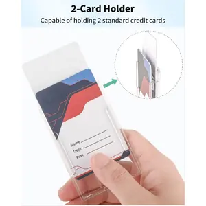 Vertical Horizontal 2-Card Badge Holder Hard Transparent PS Case Protector With Thumb Slot For Office Credit Cards Licenses