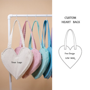 Tùy Chỉnh Sling Túi Hình Trái Tim Túi Đồng Bằng Dày Thời Trang Phụ Nữ Bông Vải Tote Của Phụ Nữ Vai Túi - Product Image 1