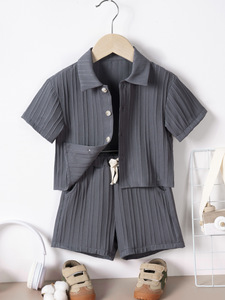 Nouvel ensemble d'été pour garçons : chemise à manches courtes en coton style <span class=keywords><strong>vintage</strong></span>, élégant, léger et tendance, couleur unie ZHEJAIGN - Product Image 6