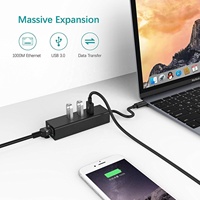 Hub con 3 puertos USB 3,0 tipo C a RJ45, Hub con 10/100/1000 Lan RJ45 Gigabit Ethernet, Adaptador de red, precio de fábrica