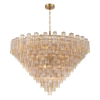 Lustre cascade moderne de luxe avec structure en laiton et pendentifs en verre pour plafond haut, villa, hall d'hôtel, projet commercial