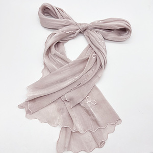 Zifeng Ome, los más vendidos, pañuelos étnicos, transpirable, estampado de isla fresca, crepé bordado, bufanda con lazo de seda brillante - Product Image 6