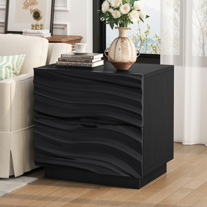 Tables de chevet en bois massif, ensemble de 2 tables de chevet noires avec 2 tiroirs sans poignées, table d'appoint pour salon et chambres à coucher - Product Image 3
